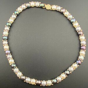 Vtg Imperial World IWI heavy 14K Yellow Gold Multicolor 9 mm Pearl 18" Necklace
